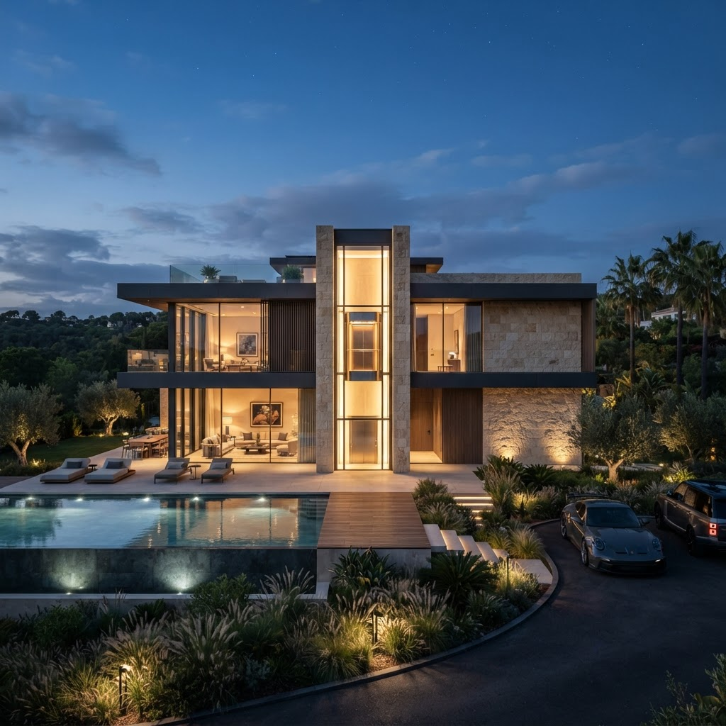Modern villa with an integrated elevator